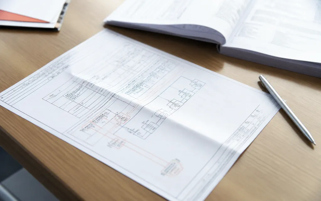 Document contractuel de raccordement électrique posé sur une table en bois, texte flou et illisible