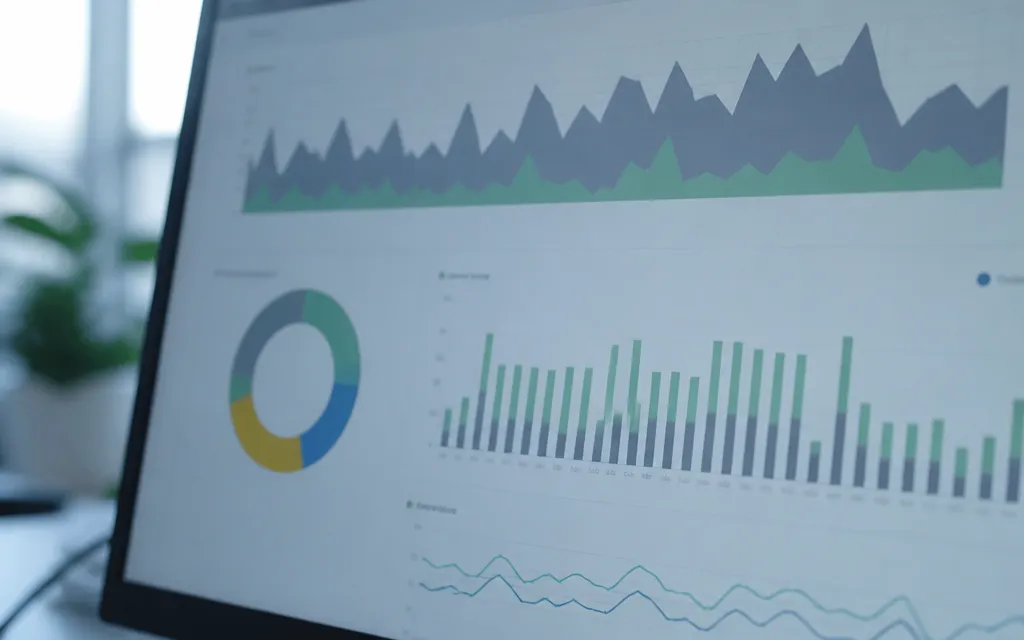Écran affichant une interface sobre de suivi de production et de consommation électrique, courbes épurées